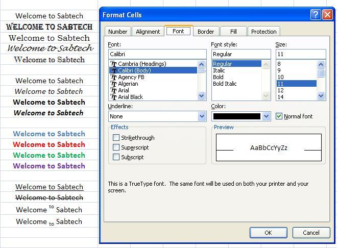 Format Cells - Fonts